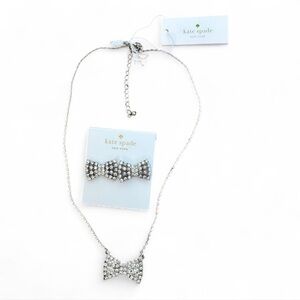 Kate Spade✨🩶🤍Sparkling Silver Bow Necklace and Earrings Set